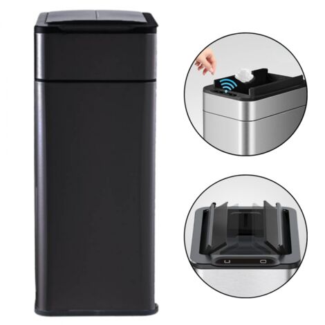 Poubelle automatique latérale 60L – Ouverture papillon – Inox SS304 noir mat – Capteur 0,2s – Fermeture automatique 10s