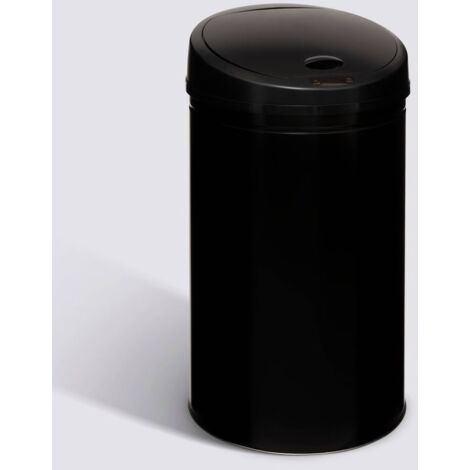 Poubelle automatique ronde, Détecteur infra-rouge + bouton, 40 l, Noir - Diamètre 32 x Hauteur 62 cm