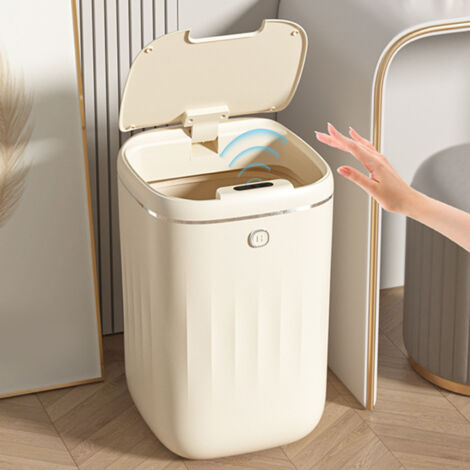Poubelle Automatique Sensorielle 20L Sans Contact Facile à Nettoyer PP Imperméable pour Cuisine Salle de Bain Blanc Crème Électrique Batterie