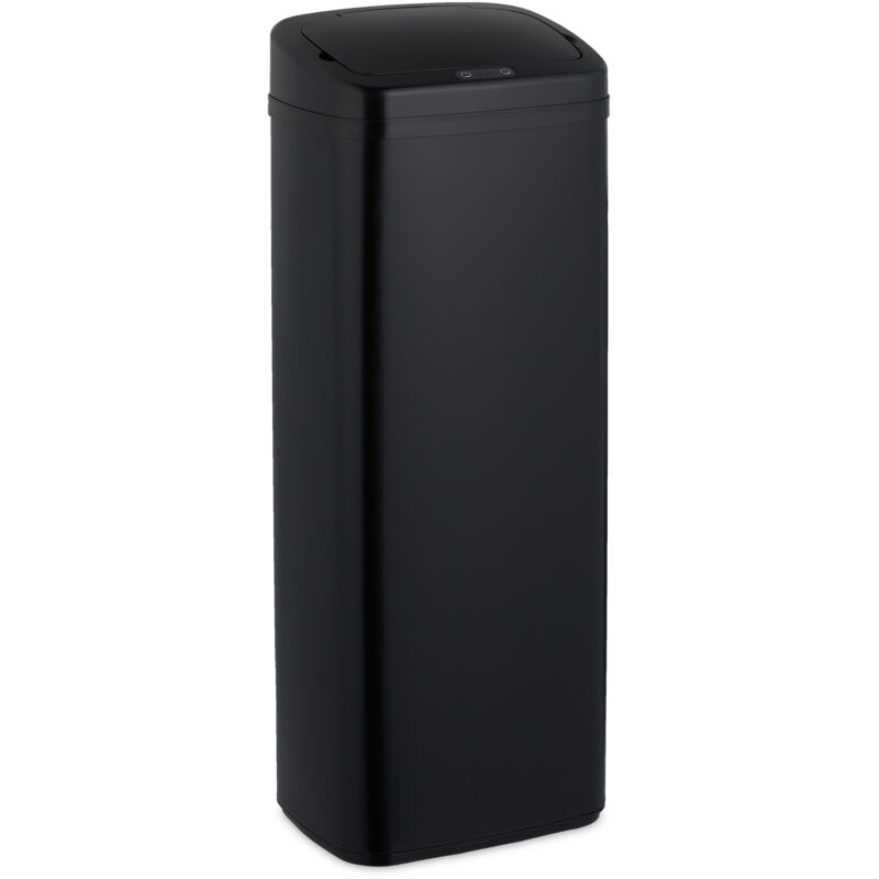 Poubelle automatique, 40 litres, à capteur, Couvercle électrique, support pour sac, cuisine, en Inox, noire - Relaxdays
