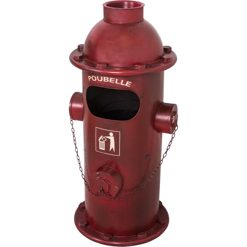 Antic Line Créations - Poubelle avec cendrier borne incendie en fer - Rouge