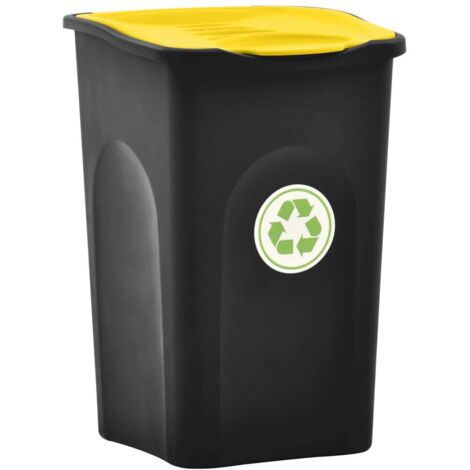 Poubelle avec couvercle à charnière 50 L Noir et jaune