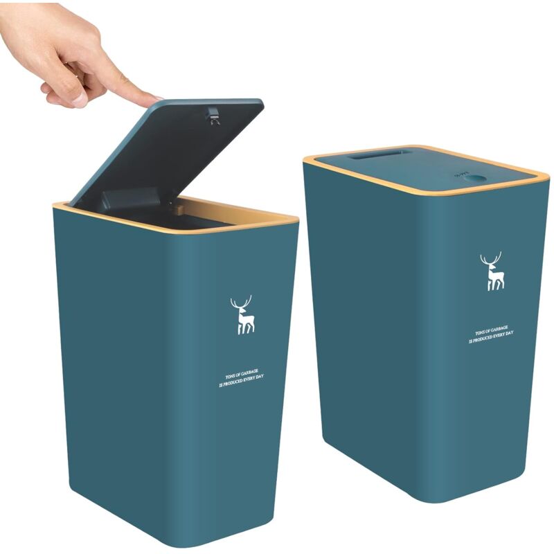 Poubelle avec couvercle, lot de 2 poubelles de 4 gallons/15 litres avec couvercle à pression, petite poubelle, résistante aux chiens, poubelle en