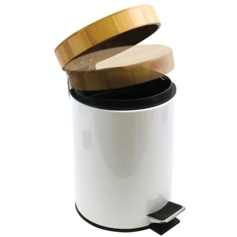 Poubelle Aza 3l blanche avec couvercle bambou - MSV