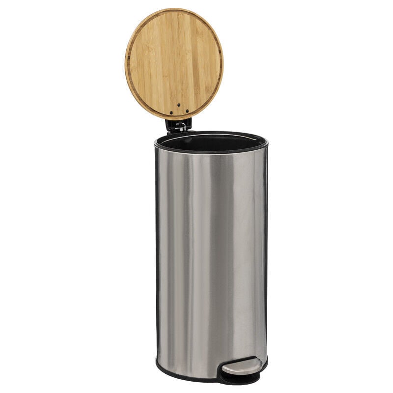 Poubelle 'Bam Modern' 30 litres Couvercle Bambou Atmosphéra - Couleur: Inox