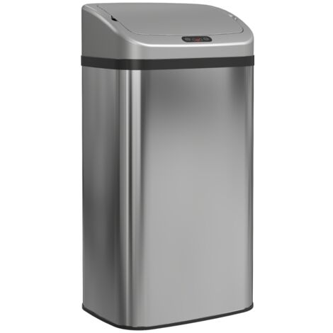 Poubelle capteur de 48 L pour cuisine ou bureau,fonction de fermeture automatique,acier inoxydable,teinte argentée