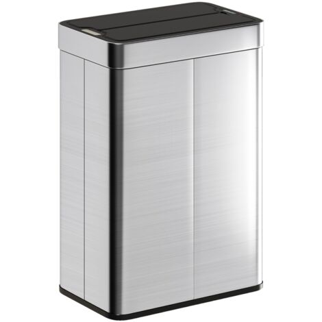 Poubelle capteur,capacité 55 L,couvercle papillon,s’ouvre automatiquement,acier inoxydable,couleur argentée