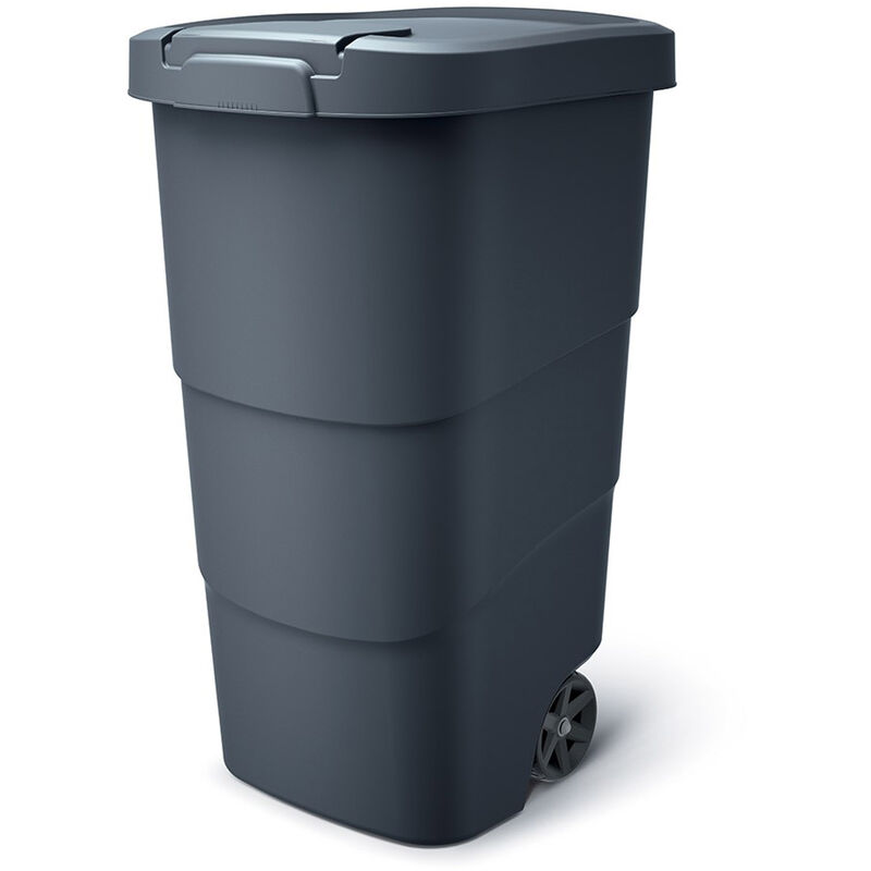 Poubelle carrée en plastique avec roulettes et poignée - 110 litres - poubelle de jardin noire avec couvercle