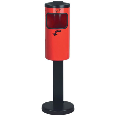 Poubelle cendrier rond rouge avec support