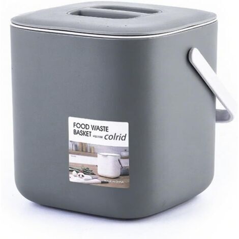 Poubelle Compost Cuisine 4L - Bac Composteur Anti-Odeur & Lavable Lave-Vaisselle - Seau Déchets Organiques avec Filtre Charbon - Compact pour Plan de Travail (Gris)