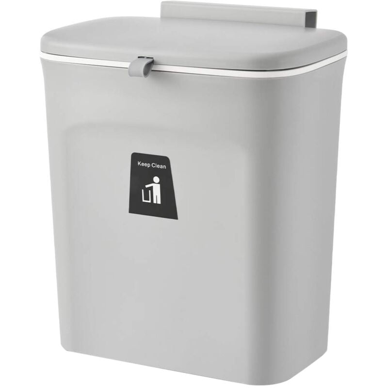 Poubelle à compost pour cuisine – Poubelle de comptoir ou sous l'évier, petite poubelle à suspendre avec couvercle pour salle de bain/chambre(gris)