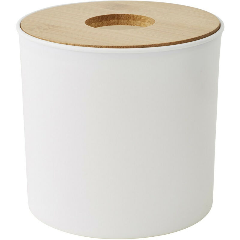 Poubelle à coton couvercle bambou 1.5L blanc