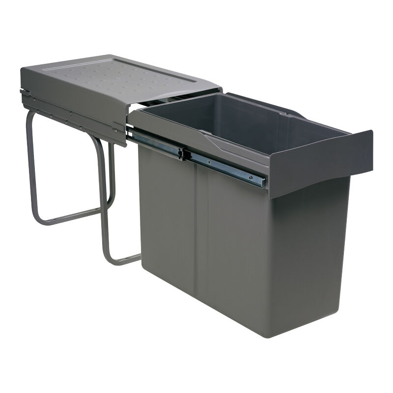 Poubelle coulisante 30l 1 seau - Amortisseur : Sans - Contenance : 30 L - Décor : Anthracite - Hauteur : 400 mm - Largeur : 255 mm - Matériau : Métal