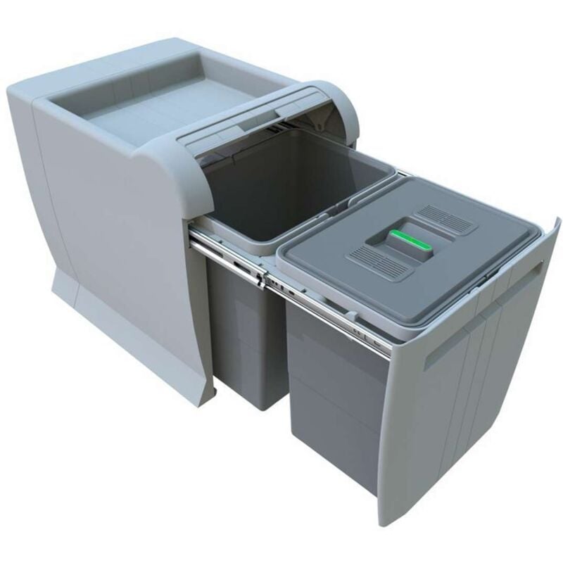 Elletipi - Poubelle coulissante 2 seaux - Contenance : 36 l - Décor : Gris - Hauteur : 440 mm - Largeur : 350 mm - Matériau : pp - Nombre de seaux :