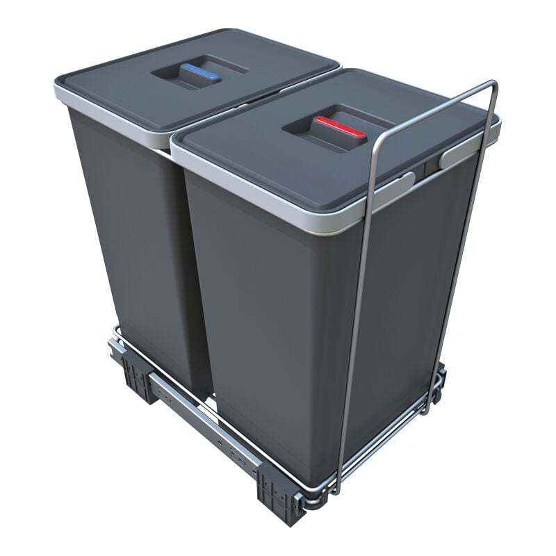 Elletipi - Poubelle coulissante 2 seaux - Amortisseur : Sans - Contenance : 48 l - Décor : Gris 7012 - Hauteur : 460 mm - Largeur : 300 mm - Nombre