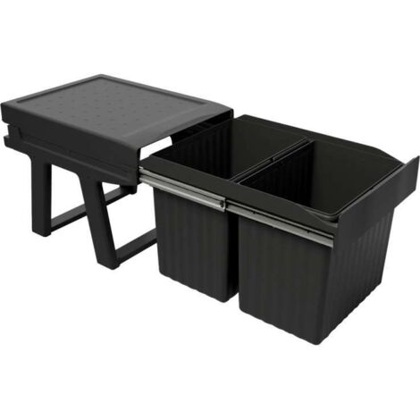 Poubelle coulissante 32l 2 seaux - Profondeur : 473 mm - Contenance : 32 L - Largeur : 346 mm - Matériau : Acier / polypropylène - Nombre de seaux : 2  - GOLLINUCCI