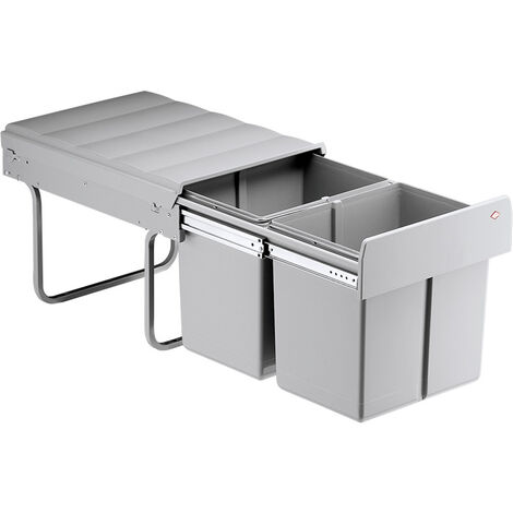 Poubelle coulissante 32l 2 seaux – Sortie totale – Largeur 338 mm – Hauteur 320 mm – Pour meuble avec porte latérale – Wesco