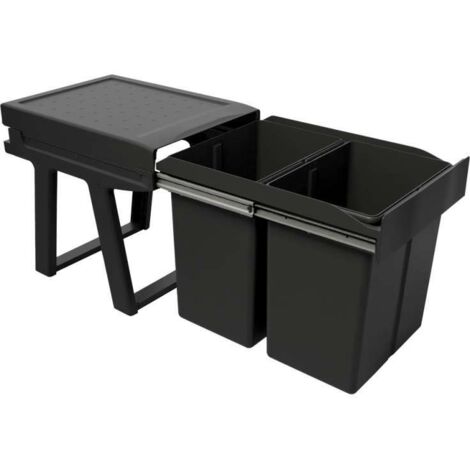 Poubelle coulissante 42l 2 seaux - Profondeur : 473 mm - Contenance : 42 L - Largeur : 346 mm - Matériau : Acier / polypropylène - Nombre de seaux : 2  - GOLLINUCCI