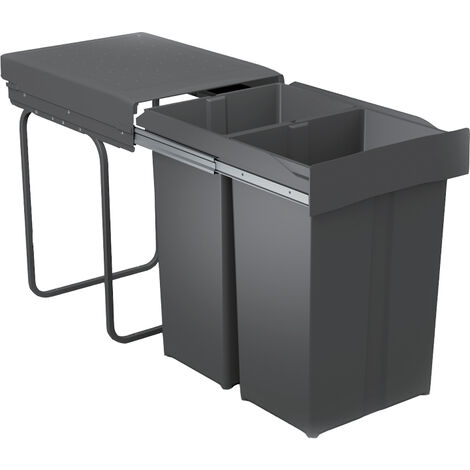 Poubelle coulissante 58L 2 seaux – Amortisseur sans – Métal/plastique – Hauteur 500 mm – Largeur 343 mm – Pour caisson 400 mm – Gollinucci
