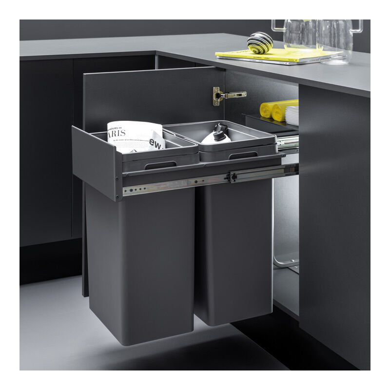 Vibo - Poubelle coulissante - Contenance : 56 l - Décor : Anthracite - Hauteur : 562 mm - Largeur : 337 mm - Matériau : Polypropylène - Nombre de