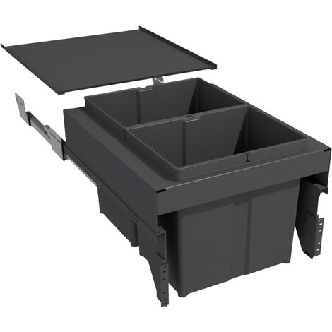 Poubelle coulissante suspendue 34l 2 seaux - Amortisseur : Avec - Contenance : 34 L - Décor : Anthracite - Hauteur : 320 mm - Largeur : 412 mm - Matériau : Métal / PP  - GOLLINUCCI