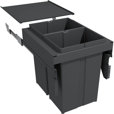 Poubelle coulissante suspendue 58L 2 seaux – Amortisseur intégré – Contenance 58L – Décor anthracite – Hauteur 485mm – Largeur 412mm – Métal/PP – Gollinucci