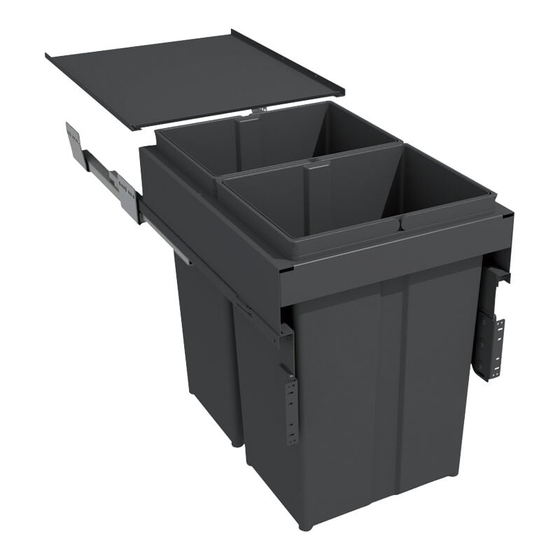 Gollinucci - Poubelle coulissante suspendue 58l 2 seaux - Amortisseur : Avec - Contenance : 58 l - Décor : Anthracite - Hauteur : 485 mm - Largeur :