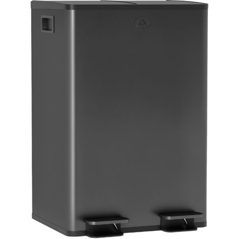 Poubelle cuisine 2 compartiments 2x28L, acier inoxydable noir, couvercle silencieux, poubelle double compartiment 45,8x36x67,6cm, fermeture douce, poubelle inox design.