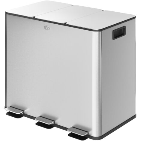 Poubelle cuisine 3 compartiments 15L, tri sélectif, seaux amovibles, argent 61,9x36,6x43,2cm