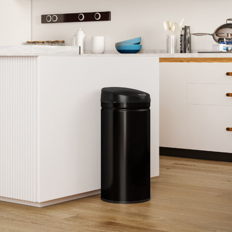 Poubelle cuisine automatique 42L acier inoxydable. poubelle à couvercle à fermeture en douceur. 30.5x30.5x68cm. noir