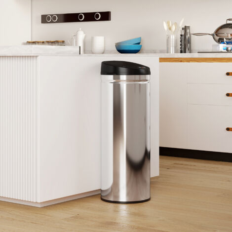 Poubelle cuisine automatique 50L acier inoxydable. poubelle à couvercle à fermeture en douceur. 30.5x30.5x85cm. argent