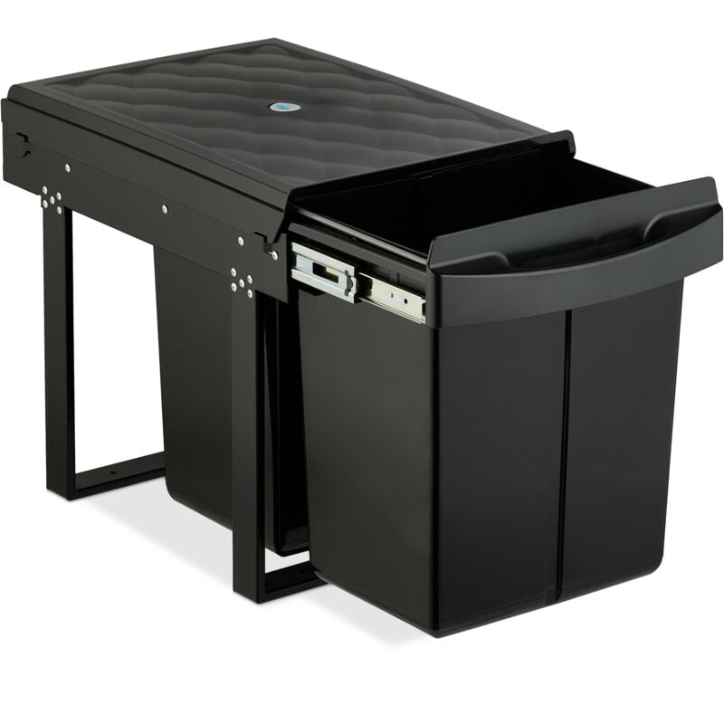 Poubelle encastrable pour la cuisine, 2 bacs de 20 litres chacun, hlp : 41,3 x 34 x 51,8 cm, noire - Relaxdays
