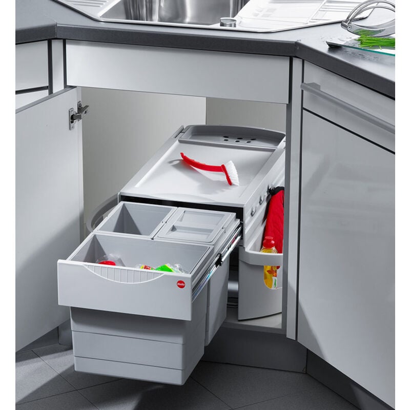 Hailo - Poubelle d'angle encastrable tri sélectif 3 bacs 34L (18+8+8) Rondo
