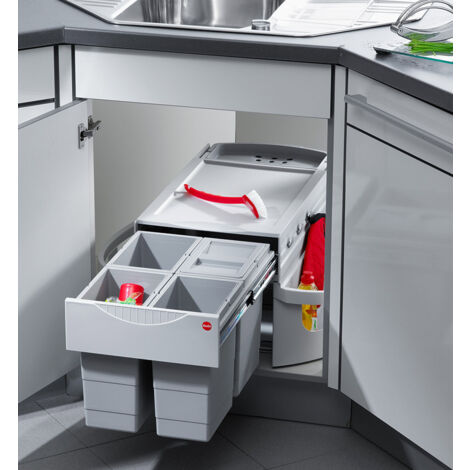Poubelle d'angle encastrable tri sélectif 4 bacs 32L (4x8L) Hailo Rondo