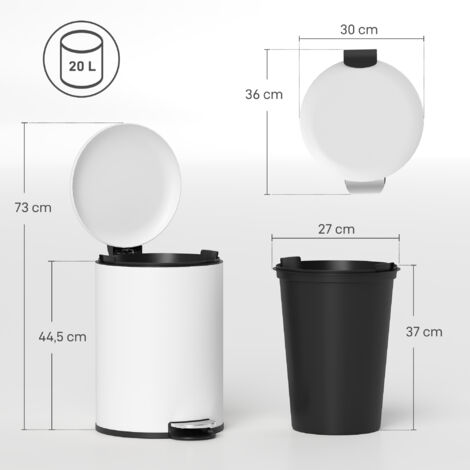 Poubelle de 20 L à pédale, avec bac intérieur, anti-traces de doigts, fermeture silencieuse, blanc crème