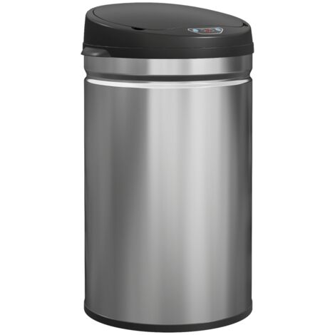 Poubelle de 30 litres à capteur et fermeture amortie, en acier inoxydable sans contact, pour une cuisine hygiénique.