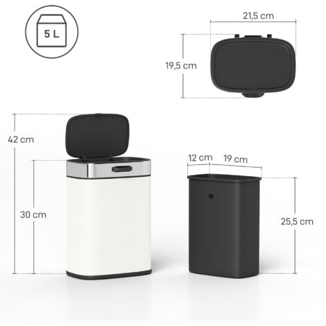 Poubelle de 5 L, sur pied ou murale, en acier inoxydable, blanc crème