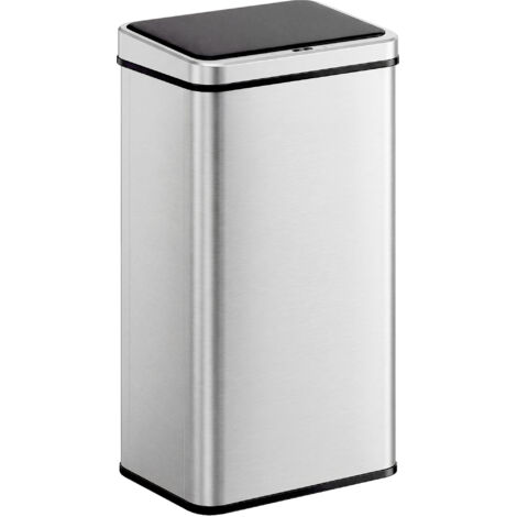 Poubelle de 50 litres en acier inoxydable à capteur avec couvercle à fermeture douce et capteur de présence humaine  dimensions : 35,5 x 26 x 67 cm  argent.