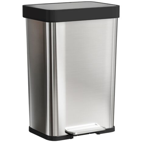 Poubelle de 60 L avec pédale, en acier inoxydable avec couvercle à fermeture douce, couleur argentée