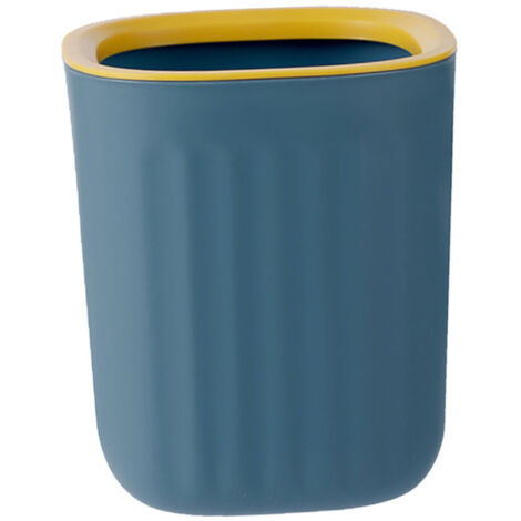 Poubelle de Bureau avec Bague de Compression – Bocal de Désordre Élégant pour Bureau/Dormitory Mini (Plastique, 12.5x15x11cm, Bleu/Jaune)
