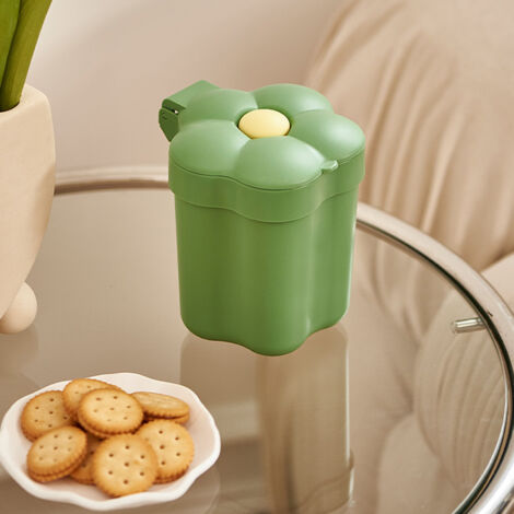 Poubelle de Bureau avec Couvercle - Forme Fleur - Petite Corbeille - Grand Ouverture - Stockage Papier - Vert