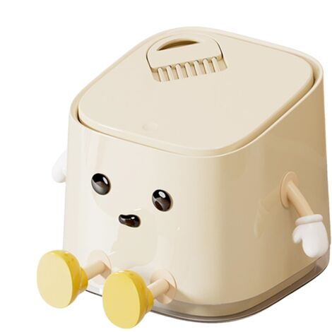 Poubelle de Bureau Compacte avec Couvercle - Système Hygiénique Poussoir pour Ouvrir - 15,5 x 15,5 x 14 cm Crème - Mini Poubelle pour Bureau, Cuisine & Salle de Bain