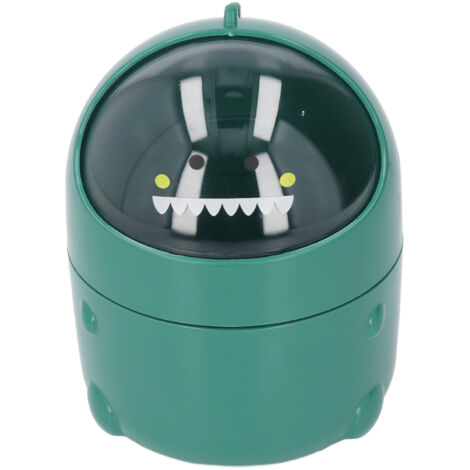 Poubelle de bureau design dinosaure amusant, grande ouverture, intérieur amovible, base antidérapante, matériau plastique résistant, couleur verte