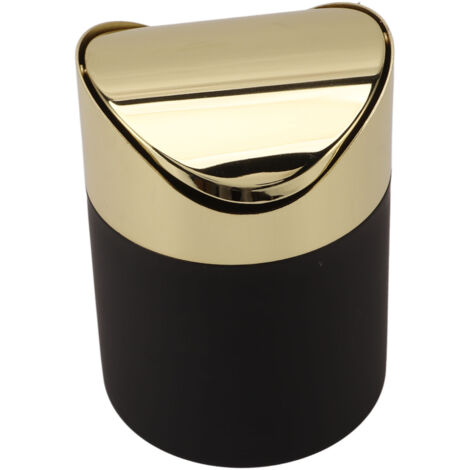 Poubelle de bureau en acier inoxydable avec couvercle doré - Mini corbeille à papier design pour la maison
