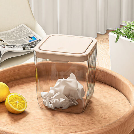 Poubelle de Bureau en Plastique, Mini Poubelle Claire avec Couvercle Démontable pour Bureau et Maison, Poubelle Press-Type de 14x14x16.3cm