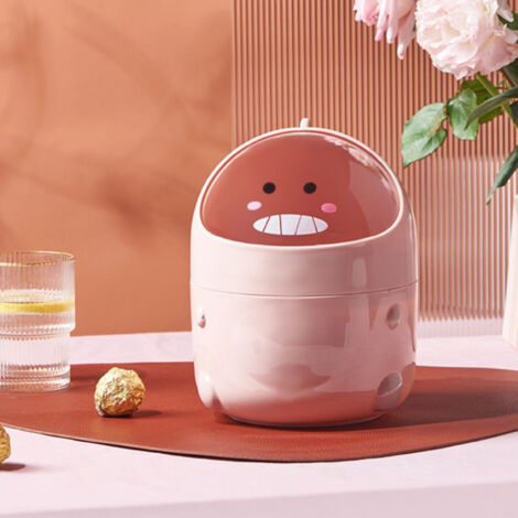 Poubelle de Bureau Mini avec Couvercle en Plastique Cute Facile à Stocker pour Table à Dîner Bureau Maison Bureau Rose