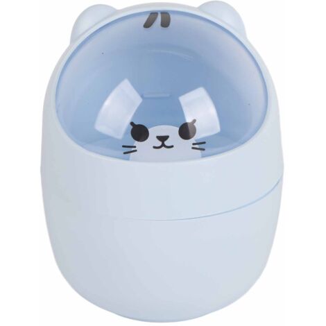 Poubelle de Bureau Mini Mignonne avec Couvercle Amovible - Grande Ouverture, Plastique Durable, Bleu