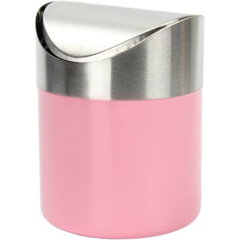 Poubelle de bureau mini poubelle en acier inoxydable avec couvercle pratique pour bureau voiture chambre rose 1612.5cm 1 pièce