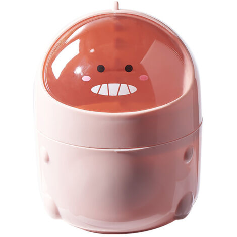 Poubelle de bureau rose avec couvercle, mini et mignonne pour table à manger ou bureau, rangement facile.