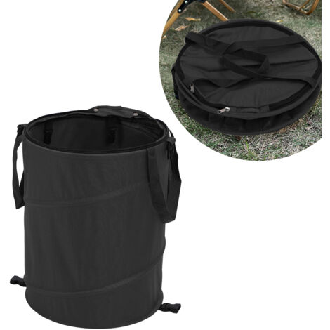 Poubelle de Camping avec Fermeture Zip 24 Gallons Grand Format Folding Conteneur Jardin Extérieur Sac Noir Oxford Fabric Design Portable Pliable Grande Capacité Odor Block